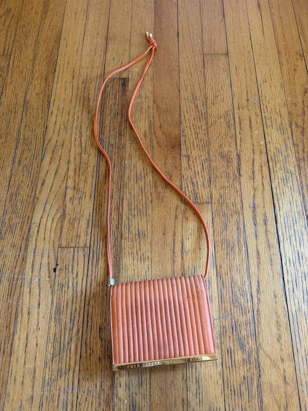 Vintage Fred Hayman Womens Orange Leather Crossbody